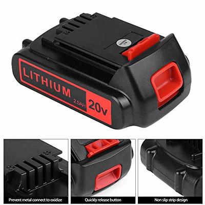 2 Pack LBXR20 Battery 2.5Ah Replace for Black and Decker 20V MAX Lithium  Battery + 20V Charger for Black Decker 20V MAX Lithium Battery 