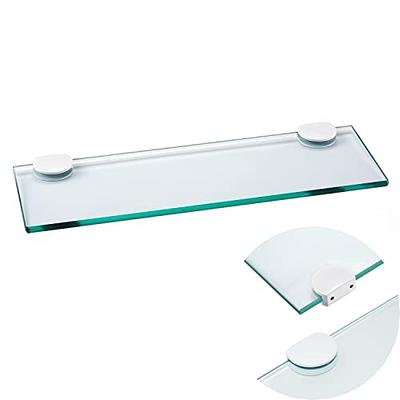 APROTOSS Upgrade Your Bathroom with Our Sleek 16-inch Glass Shelves with Black Brackets ! Glass Shower Shelves for Tile Walls and Glass Bathroom