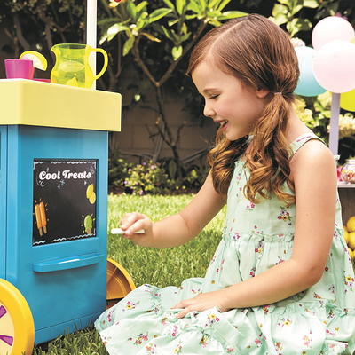 Kids Wooden Interactive Ice Cream Cart Playset Toy w/ Chalkboard & Storage