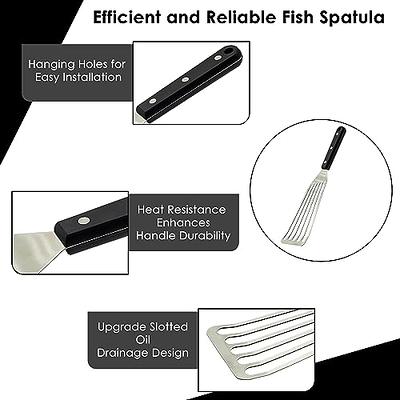 Fish Spatula Thin Slotted Fish Turner 11'' Stainless Steel Metal Spatula  with Wood Handle Beveled-Edged Kitchen Fish Spatula for Fish Egg Meat  Flipping Frying Grilling Cooking 