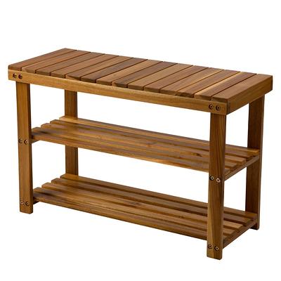 Costway 5-Tier Wood Shoe Rack Solid Acacia Wood Shoe Shelf with Side Metal  Hooks