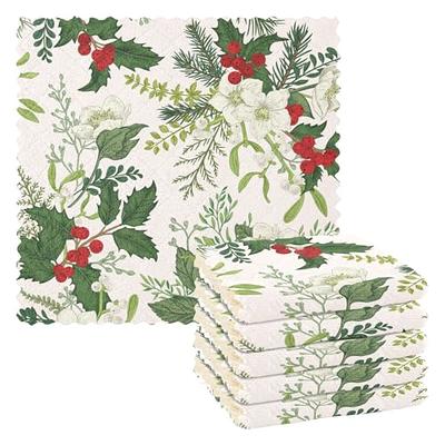 MFTJYO Swedish Dish Cloths Christmas Pine Branch Berry Plant