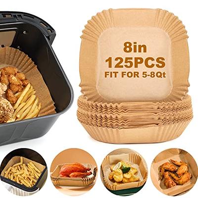 Air Fryer Liners Disposable, 125Pcs Square Air Fryer Parchment Paper Liners,  8 inch Non-stick Unbleached Water & Oil Proof Air Fryer Disposable Paper  liners for Microwave Oven baking & cooking 