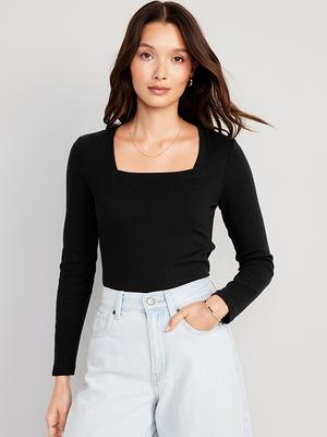 Fitted Square-Neck Rib-Knit T-Shirt for Women