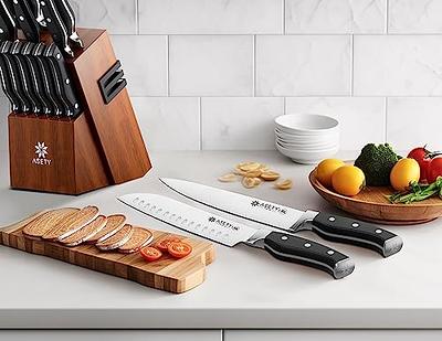 15Pcs Kitchen Knife Set w/Wooden Block Sharpener Pro Stainless Steel Chef  Knives