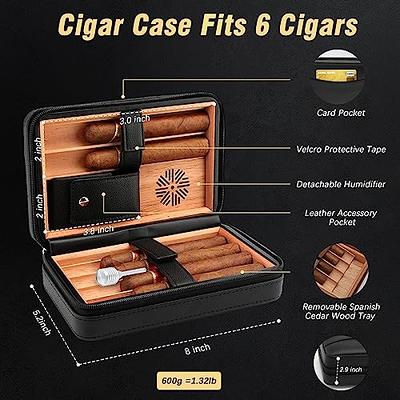 CiTree Cigar Travel Humidor, Cedar Wood Leather Cigar Case with Cigar  Accessories Gift Set, Brown