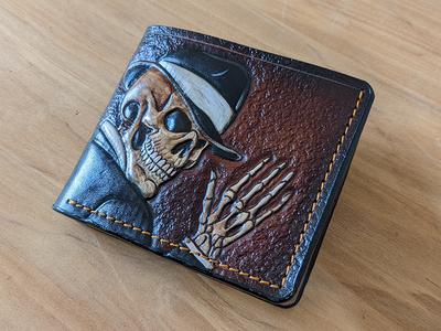 Custom Order~Carved and Painted Leather Bifold Mens Wallet