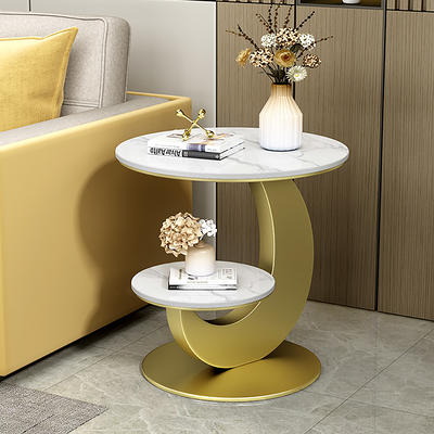 Modern 53 Round White Dining Table for 6 Person Faux Marble Top Gold &  Black Pedestal