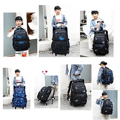  Solid-Color Rolling Backpack for Girls, Trolley Wheel School  Bag, Black Wheeled Bookbag on 6 Wheels