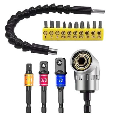 14 Pcs Flexible Drill Bit Extension Set 1/4 Inch Hex Bendable Drill Bit  Extension 105 Right Angle D