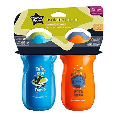 Tommee Tippee Insulated Straw Cup for Toddlers, Spill-Proof, 9oz, 12m+,  2-Count, Blue and Orange