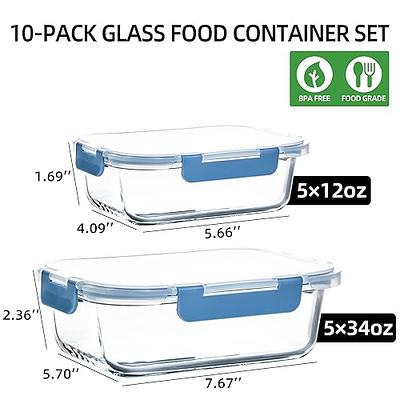  Glass Containers for Food Storage with Lids, [10-Pack