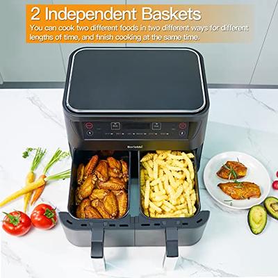 Dual Air Fryer Oilless Cooker with 2 Independent Nonstick Frying Baskets XXL 8 Quart 1800W Black