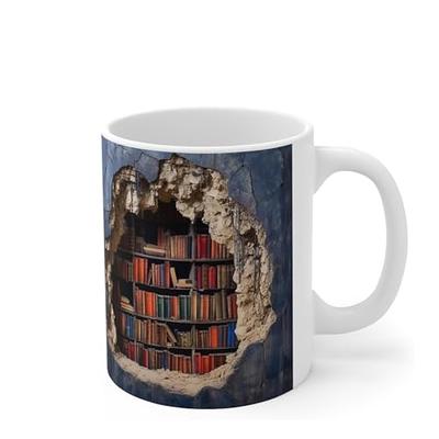 3D Bookshelf Mug，A Library Shelf Cup，Creative Space Design Multi-Purpose  Mugs，3D White Mugs，Book Lovers Coffee Mug，A Gift for Readers