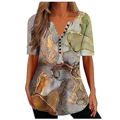 Halife Women's Roll Up 3/4 Sleeve Floral Print V Neck Tunic Blouses Tops  Shirts