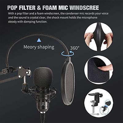 USB Streaming Podcast PC Microphone professional 192KHZ24Bit Studio  Cardioid Condenser Mic Kit with sound card Boom Arm Shock Mount Pop Filter  for