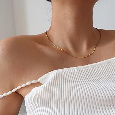 Dainty Gold Necklace for Women, 14K Gold Plated Herringbone Necklaces for  Women Trendy Simple Rope Wave Bead Cuban Link Snake Chain Necklace Gold