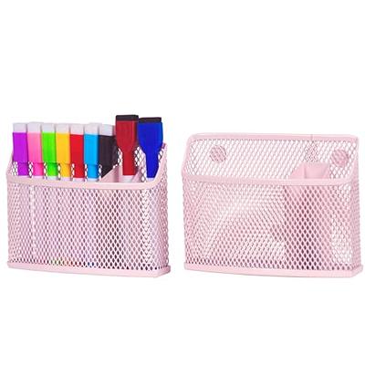 Magnetic Pencil Holder - Extra Strong Magnets Mesh Marker Holder Perfect  for Whiteboard, Refrigerator and Locker Accessories (2 Baskets, 1 Pack  Black)