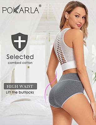 POKARLA Womens Cotton Underwear High Waisted Full Coverage Underpants Soft  Breathable Postpartum Panties Stretch Briefs Black