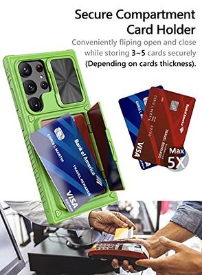 for Samsung Galaxy S24 Ultra Case with Card Holder (3 Cards) & Slide Camera  Cover & Kickstand, Military Grade Drop Protection, Rugged Hard Back 