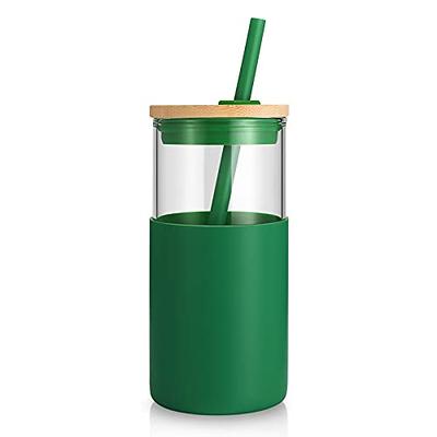 Kodrine 24 oz Glass Water Bottle with Bamboo Straw and Lid, Wide Mouth  Water Tumbler,Straw Silicone Protective Sleeve BPA FREE-Grey 