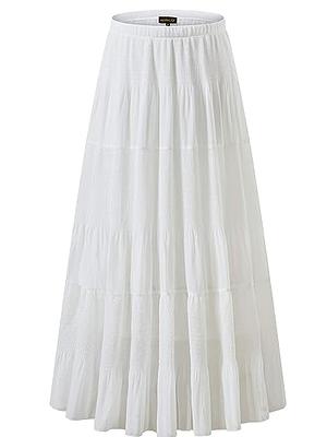 NASHALYLY Women's Chiffon Elastic High Waist Pleated A-Line Flared Maxi  Skirts(White,2XL) - Yahoo Shopping