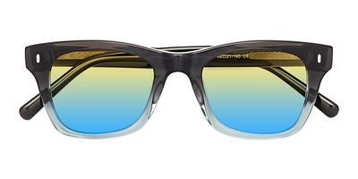 Black Hipster Acetate Square Gradient Sunglasses with Blue Sunwear Lenses