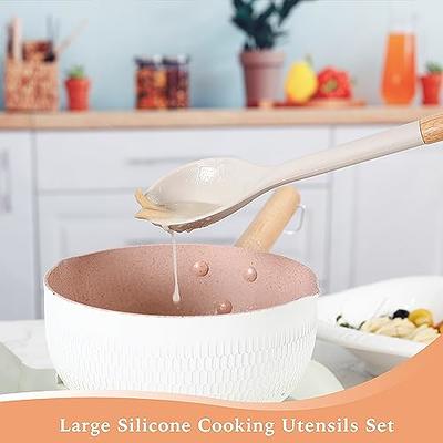 Cooking Utensils Set of 6, Silicone Kitchen Utensils with Wooden Handle