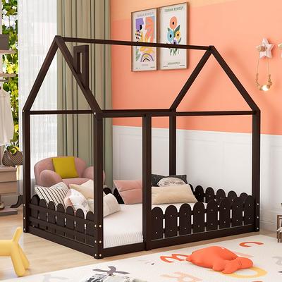 Full Size Montessori Bed Wooden Playhouse Platform Bed Frame with  Fence-Shaped Guardrails, for Kids, Teens, Box Spring Required - Yahoo  Shopping