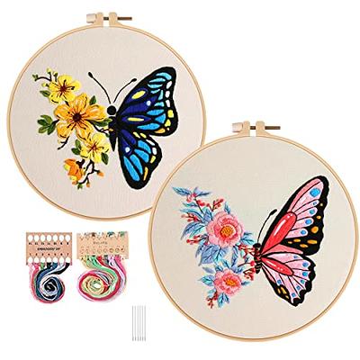 3 Pack Embroidery Starter Kit with Pattern, Kissbuty Full Range of Stamped Embroidery  Kit Including Embroidery Fabric with Pattern, Bamboo Embroidery Hoops,  Color Threads and Tools Kit (Floral Plants)