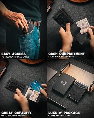 RFID Money Clip for Mens, Bifold leather Wallets Front Pocket Credit Card  Holder