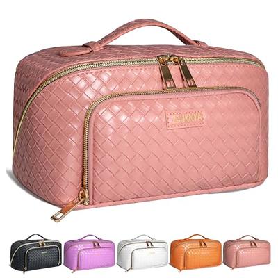ZAUKNYA Makeup Bag - Large Capacity Travel Cosmetic Bag, Portable Leather  Waterproof Women Travel Makeup Bag Organizer, with Handle and Divider Flat