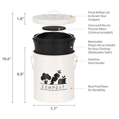 Kitchen Counter Compost Bin, Compost Pail With Inner Liner, Small Compost  Bin, Includes Charcoal Filter White Color 