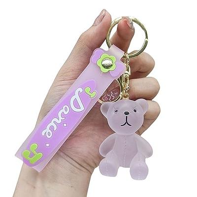 Pink Crystal Bear Key Chains Cute Keyrings Tassel Pink Rope