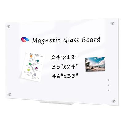 QUEENLINK Magnetic Glass Whiteboard, 24 x 18 Inches Glass Dry Erase White Board, Wall Mounted Frameless Glass Magnetic Bulletin