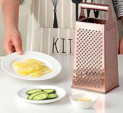 Ouorkhome Cheese Grater with Handle, Box Graters with Container, Stainless  Steel 4 Sides, Kitchen Slicer Shredder Zester Grater for Parmesan Cheese