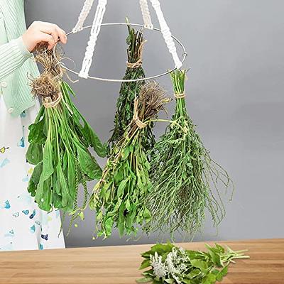 2 Pcs Hanging Drying Rack for Herbs - Macrame Mobile Flower Drying Hanger  with 20 Herb Dryer Hooks, Boho Handcrafted Cotton Rope Chic Woven Herbal