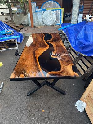 Epoxy River Dining Table - Black Resin