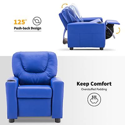 Kids Recliner Chair with Side Pockets and Footrest Blue