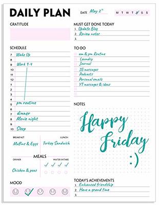 Daily Planner Notepad - A5 Calendar, Scheduler, Organizer with Priority, To  Do List, Appointments, Notes, Meals and Water Intake Tracker, 50 Undated