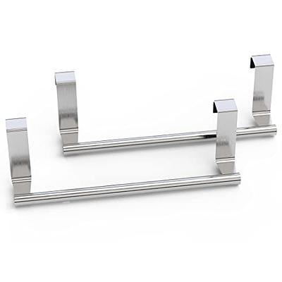 Mosuch Stainless Steel Over Door Towel Rack Bar Holders for Universal Fit  on Over Cabinet Cupboard Doors 2 Pack (Sliver)