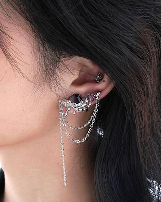  Spike Chain Earcuff Non Pierced Earrings Long Chain