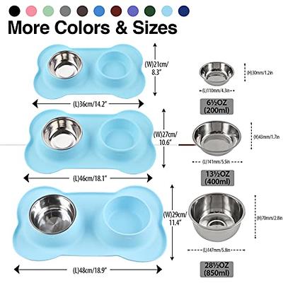 Double 400ml Stainless Steel Pet Dog Food Water Bowl with Anti-slip  Silicone Tray Mat