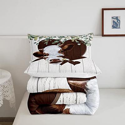 Manfei Cow Kids Comforter Set Full Size, Farm Animal Theme Bedding