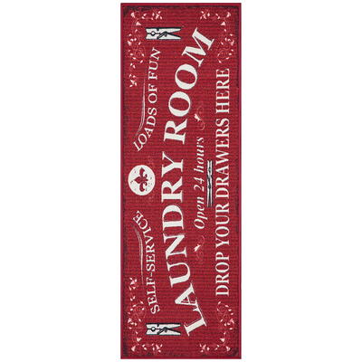 Ottomanson Laundry Non-Slip Rubberback Laundry Text 2x5 Laundry Room Runner Rug, 20 inch x 59 inch, Baby Blue