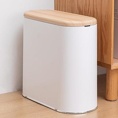 Trash Can, 10 Liter / 2.4 Gallon Plastic Slim Garbage Container Bin With  Press Top Lid, White Waste Basket For Kitchen, Bathroom, Living Room,  Office