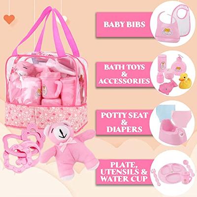 14 Pack Baby Doll Accessories, Baby Doll Feeding and Caring Set Includes  Diaper Bag, Doll Diapers, Magic Bottle, Changing Mat for Girl Toddler Kid