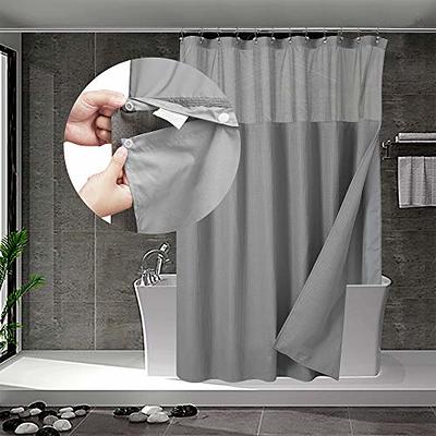 No Hooks Required Waffle Weave Shower Curtain With Snap In Liner - 71w X  74h,hotel Grade,spa Like Bath Curtain,gray