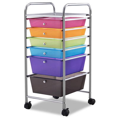 Seville Classics Rolling Utility Organizer Storage Cart, for Home Office,  School, Classroom, Scrapbook, Hobby, Craft, 6-Bin, Cart Organizer Bins 