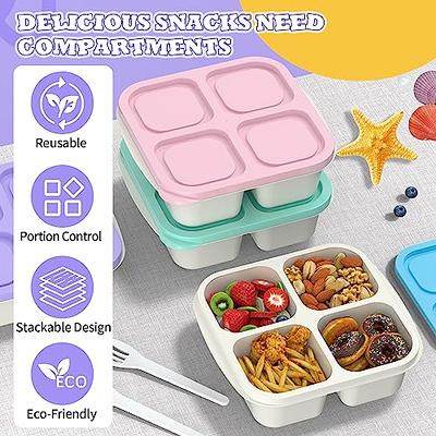 4 Pack Snack Containers, 4 Compartments Bento Snack Box, Reusable Meal Prep  Lunch Containers for Kids Adults, Divided Food Storage Containers for